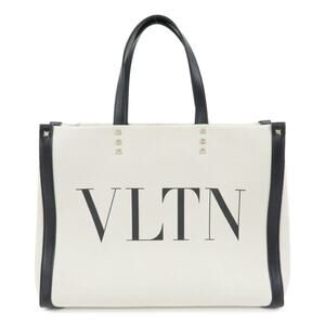 Valentino Rockstud VLTN Canvas Tote White